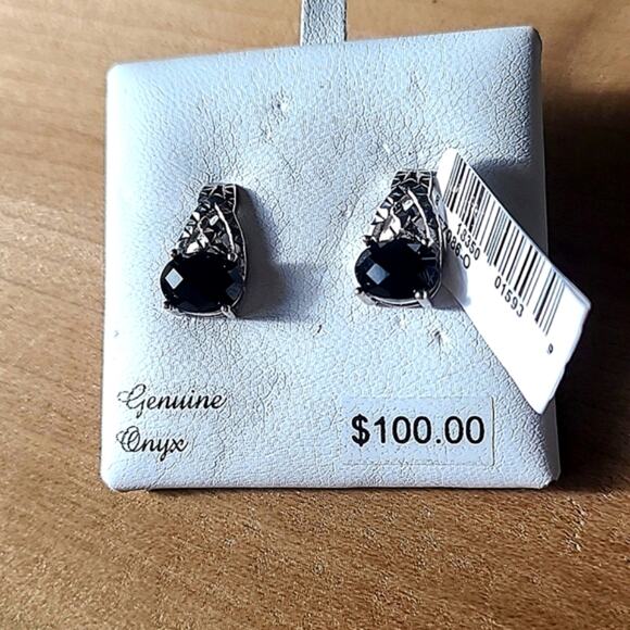 Genuine Onyx Earrings Sterling Silver Oval MSRP $100‎ NEW - Picture 1 of 3